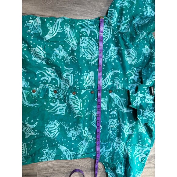 White Sierra Men's Hawaiiian Fish Print Short Sleeve Shirt M Green Teal - Picture 5 of 6